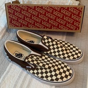 Mens size 13 Vans brown checkerboard classic slip on new in box